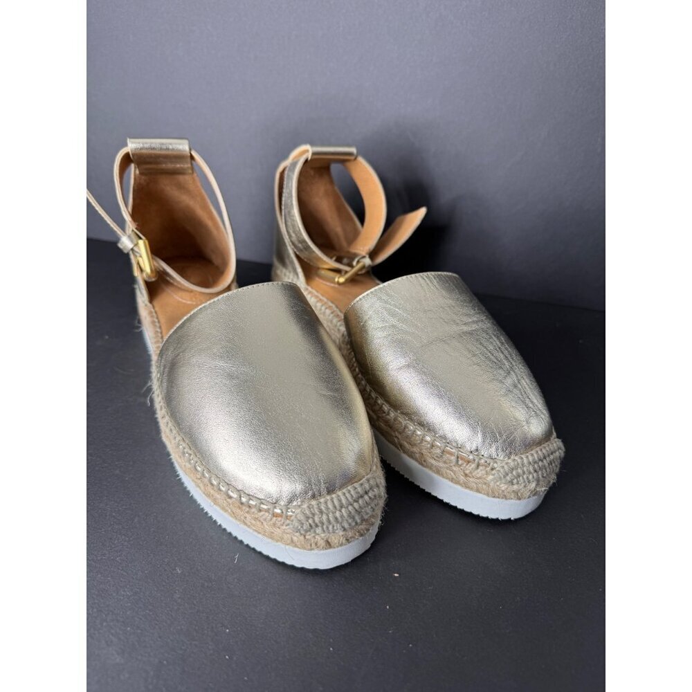 NIB See by Chloe Lamb Glyn Flat Light Gold Espadrilles Leather EU 40 US 9.5 - Picture 3 of 7